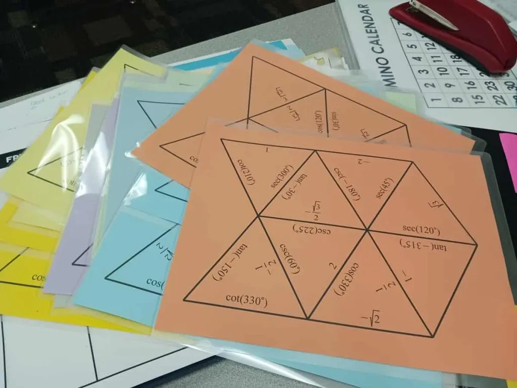 laminated pages for evaluating trig functions activity 