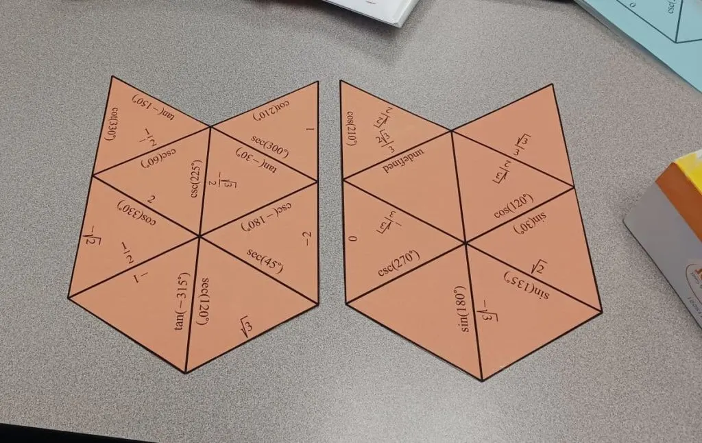 laminated triangle puzzle pages from evaluating trig functions activity 