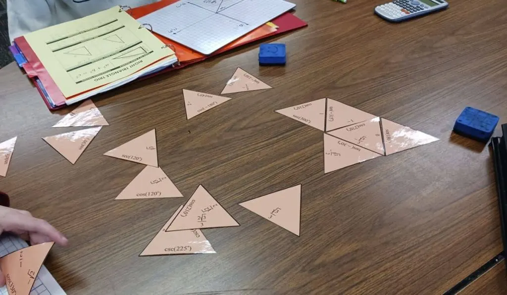 five pieces assembled together of evaluating trig functions puzzle activity 