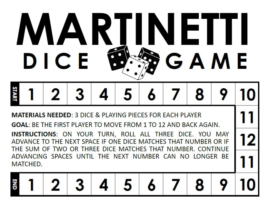 martinetti dice game screenshot of game board 