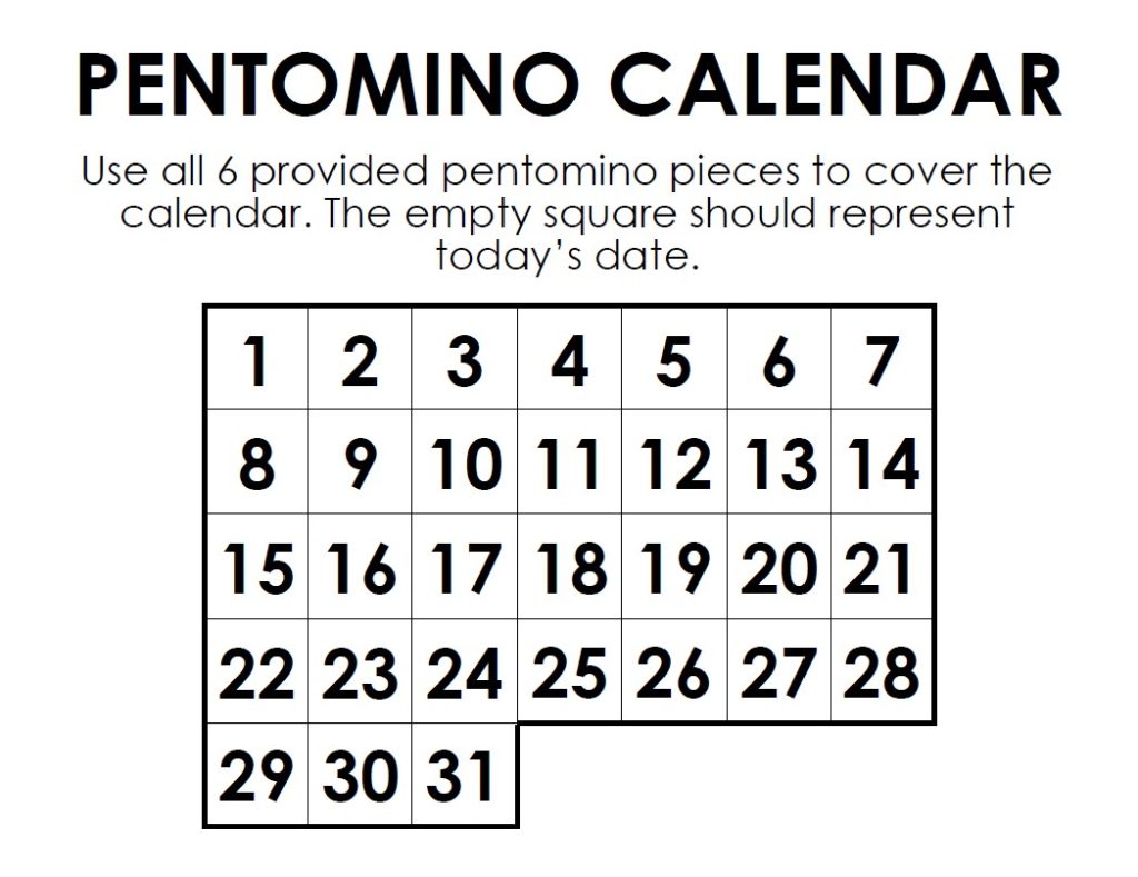 screenshot of pentomino calendar instructions