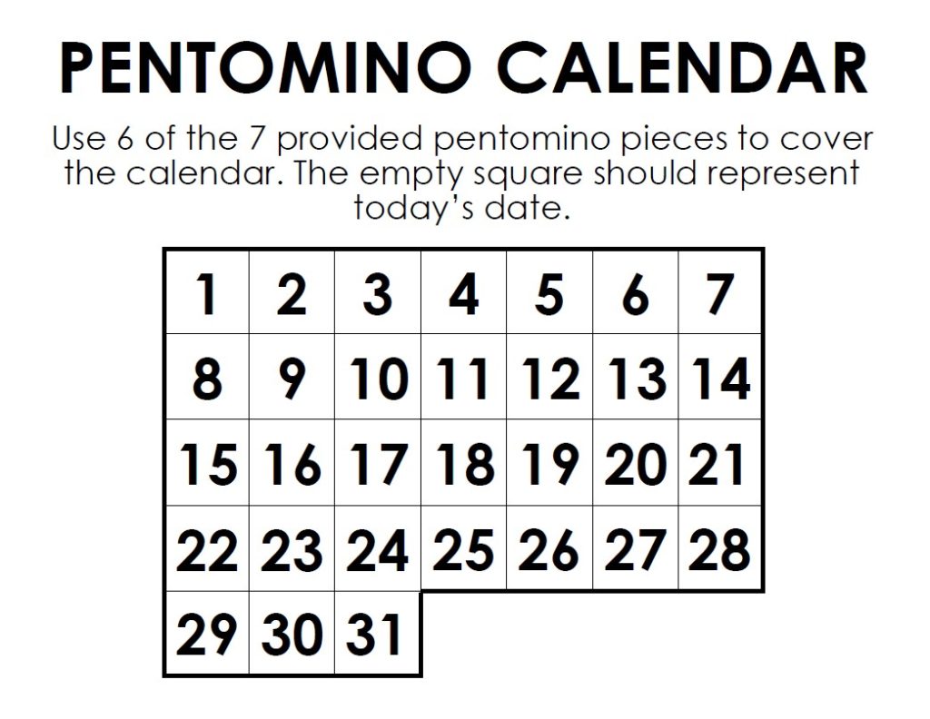 alternate version of pentomino calendar 
