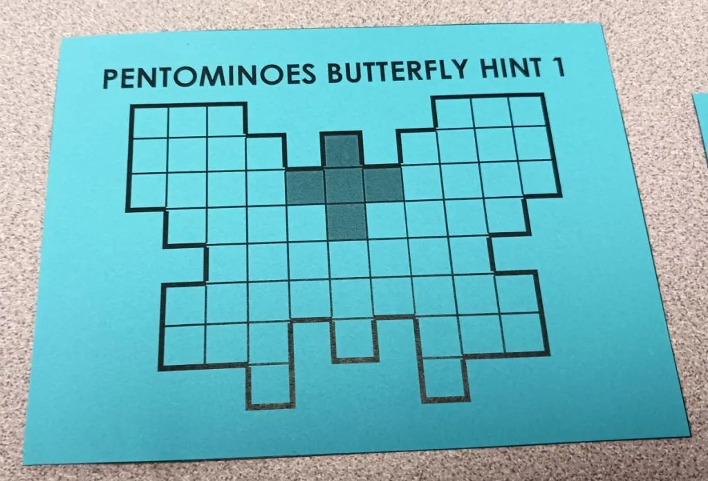 example of pentominoes butterfly puzzle hint card