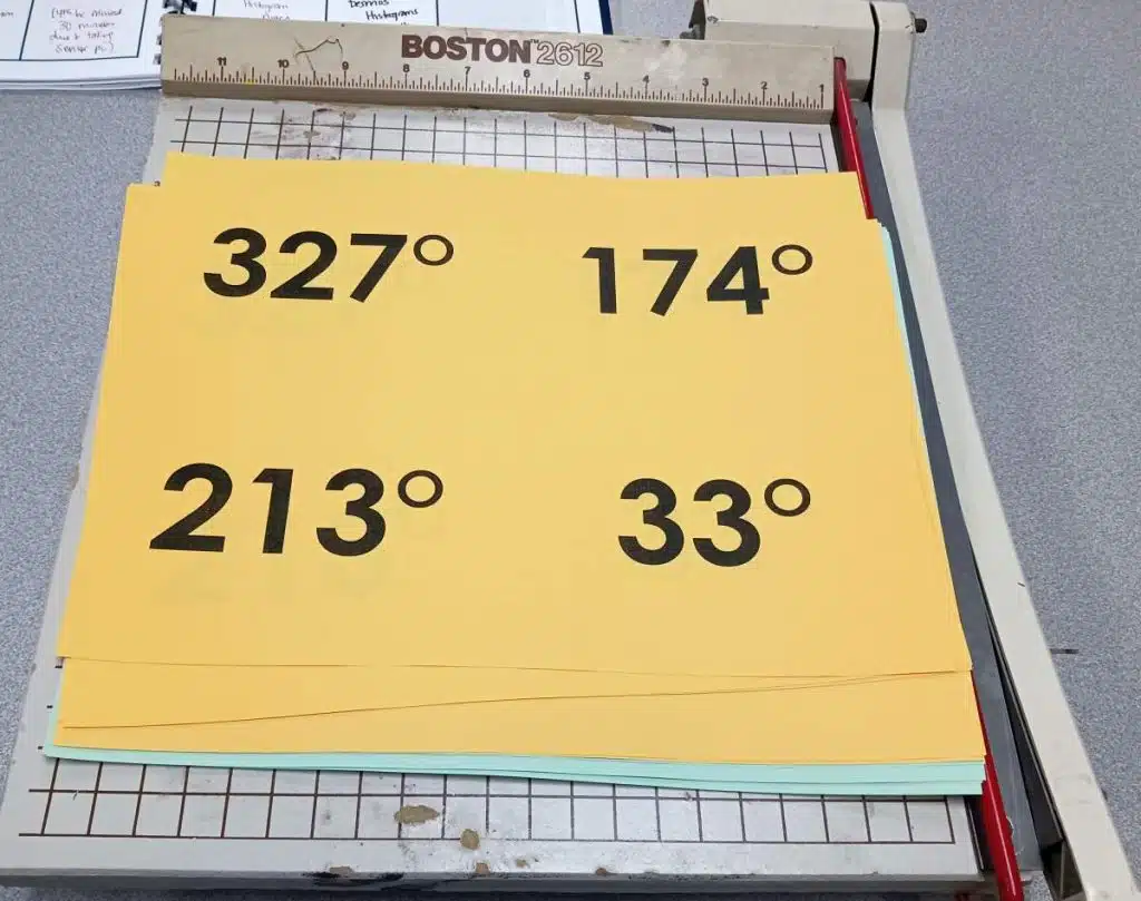 page of reference angles odd one out activity laying on top of paper chopper