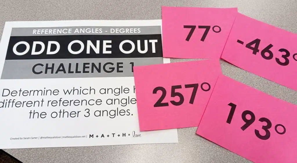 trig reference angles activity called odd one out