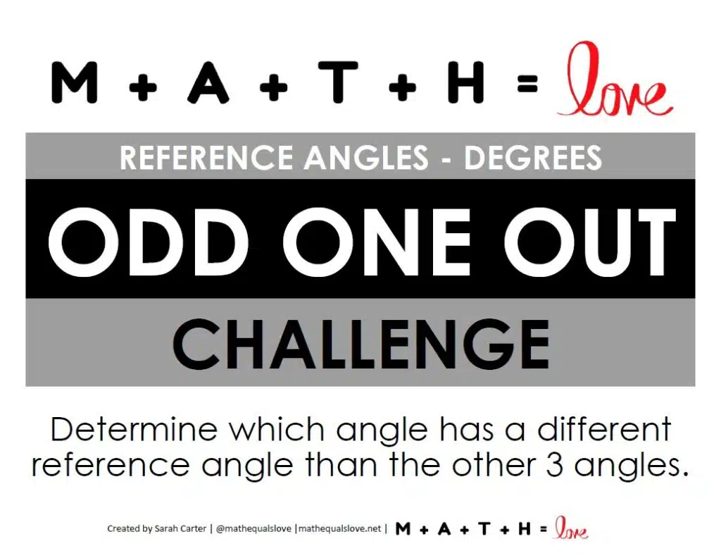 instructions for trig reference angles activity odd one out 