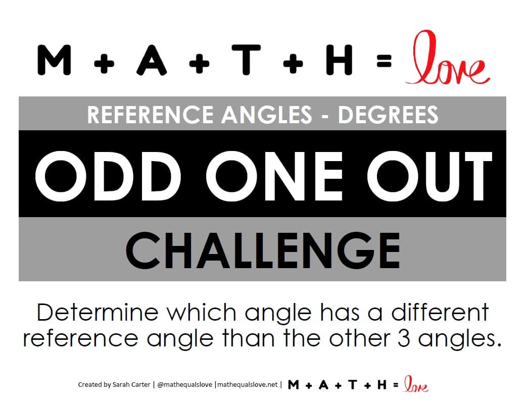 Trig reference angles activity odd one out math love