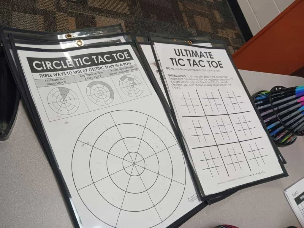 circle tic tac toe and ultimate tic tac toe games in dry erase pockets