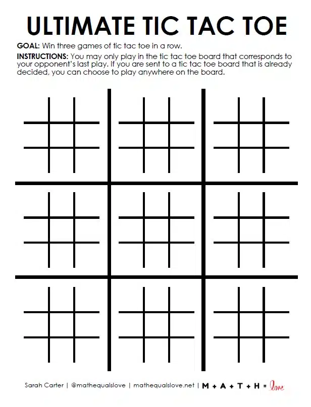 Ultimate Tic Tac Toe FREE PRINTABLE PDF TEMPLATE 