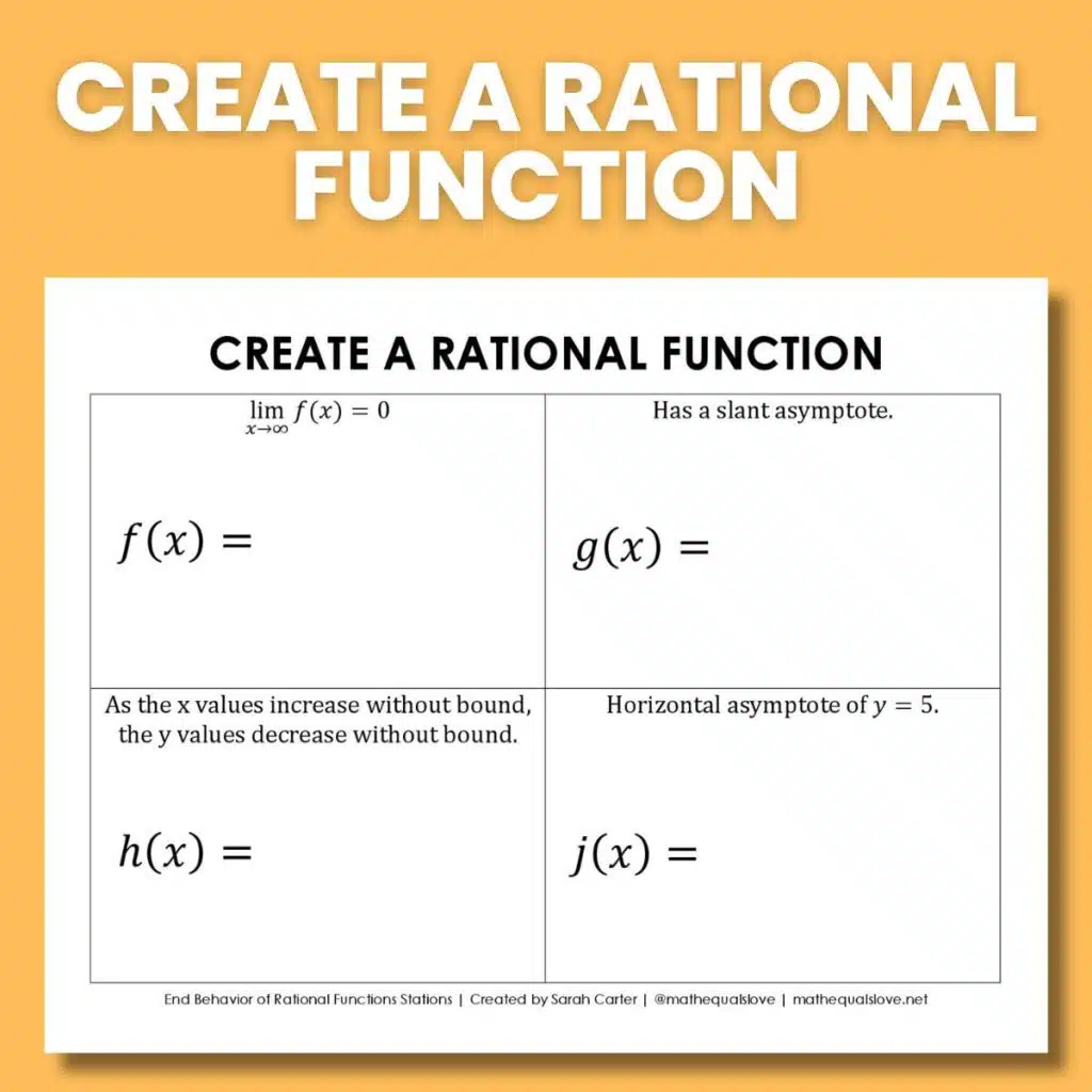 End Behavior of Rational Functions Stations Activity