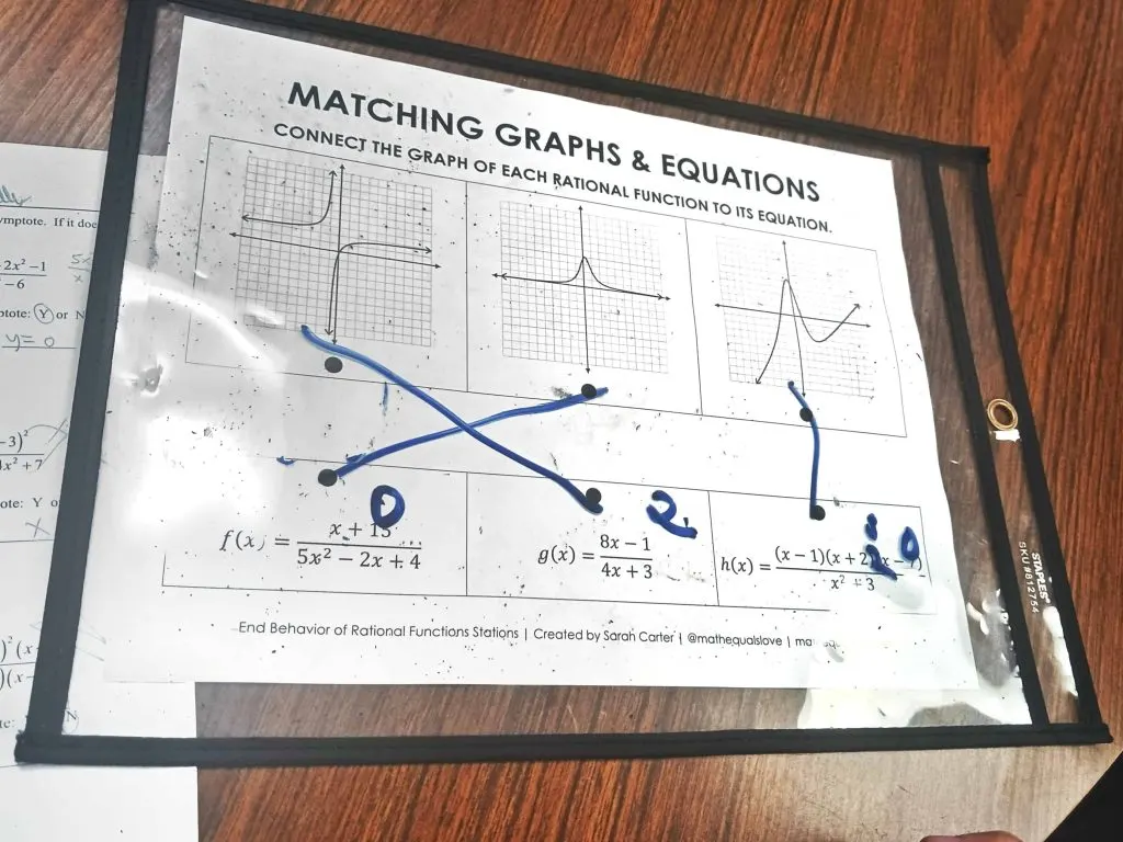 matching graphs and equations of rational functions activity in dry erase pocket for ap precalculus 