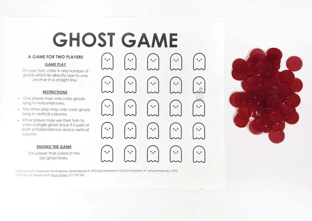 ghost game with pile of bingo chips next to it. 