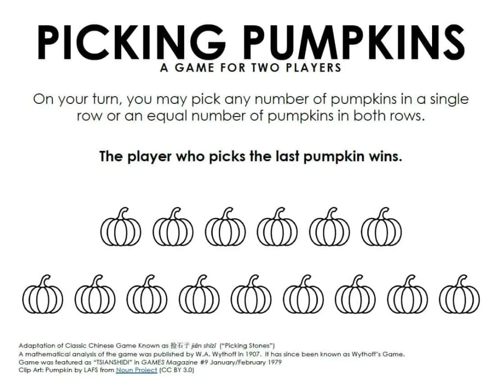 screenshot of gameboard for picking pumpkins game 