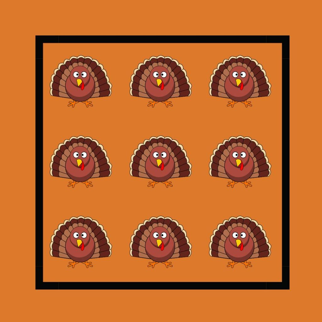 turkey square puzzle with nine turkeys in a square