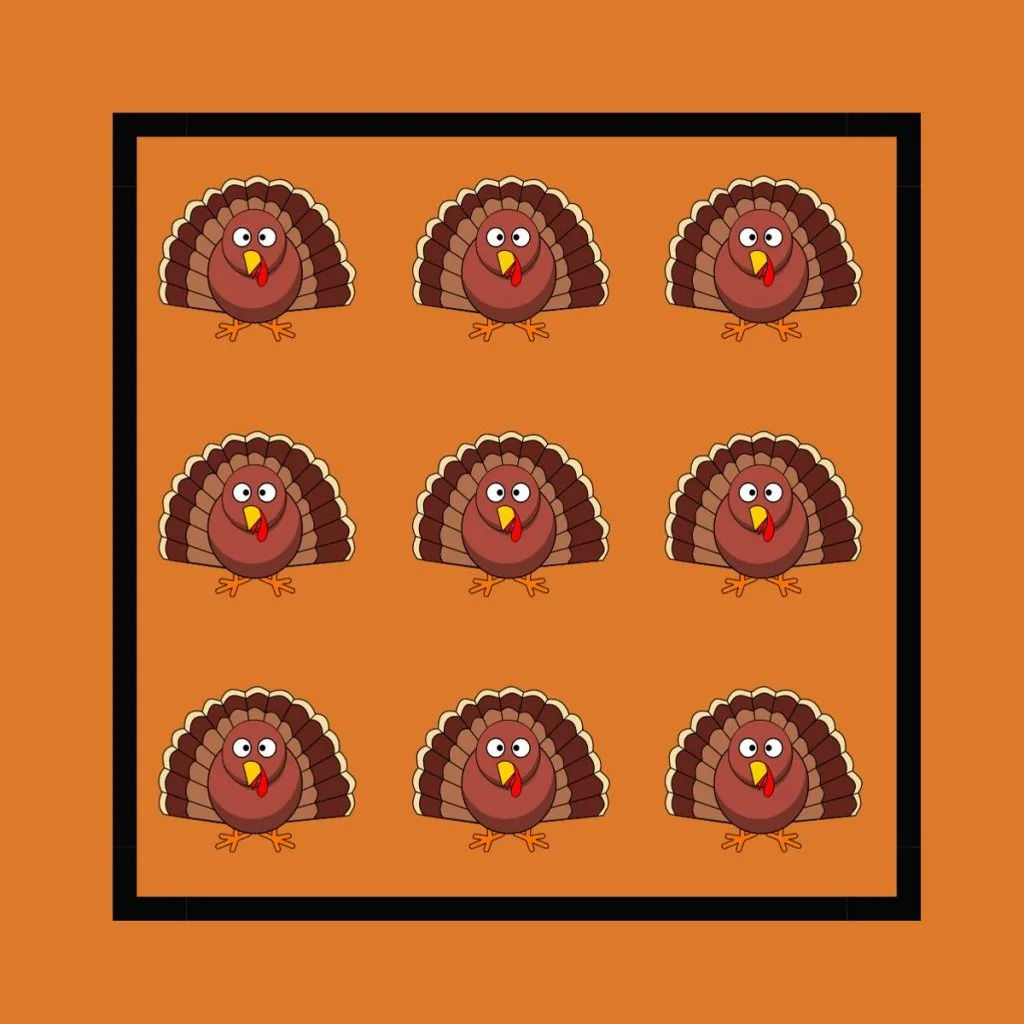 turkey square puzzle with nine turkeys in a square