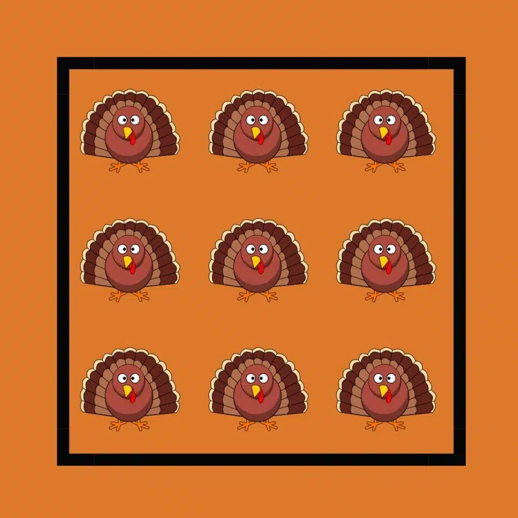 turkey square puzzle with nine turkeys in a square