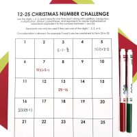 partially completed 12-25 christmas number challenge