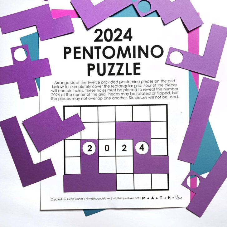 2024 pentomino puzzle for new years math activity.