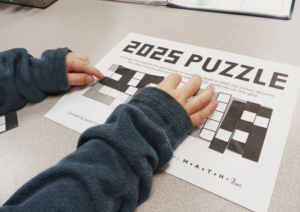 2025 digit grid puzzle being solved by student. 