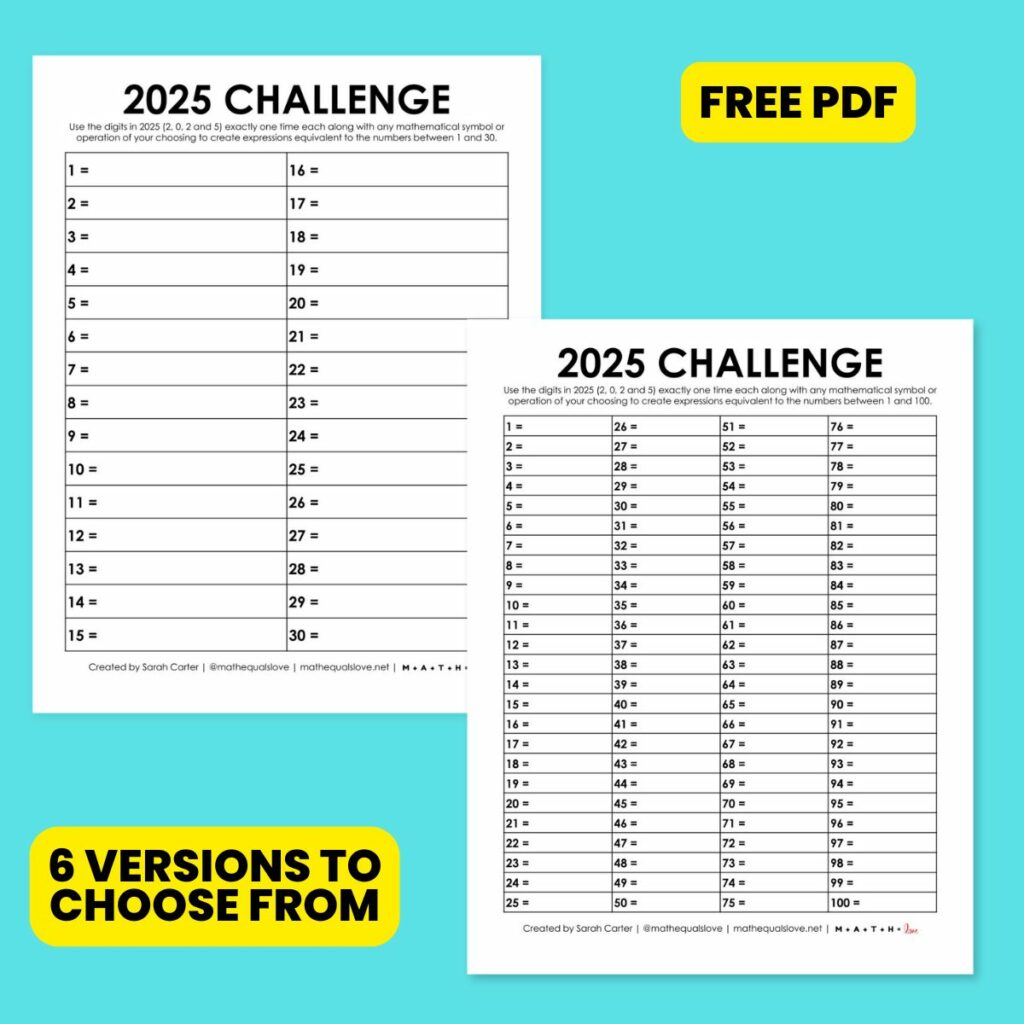 2025 yearly number challenge - examples of 2 of 6 versions available. 