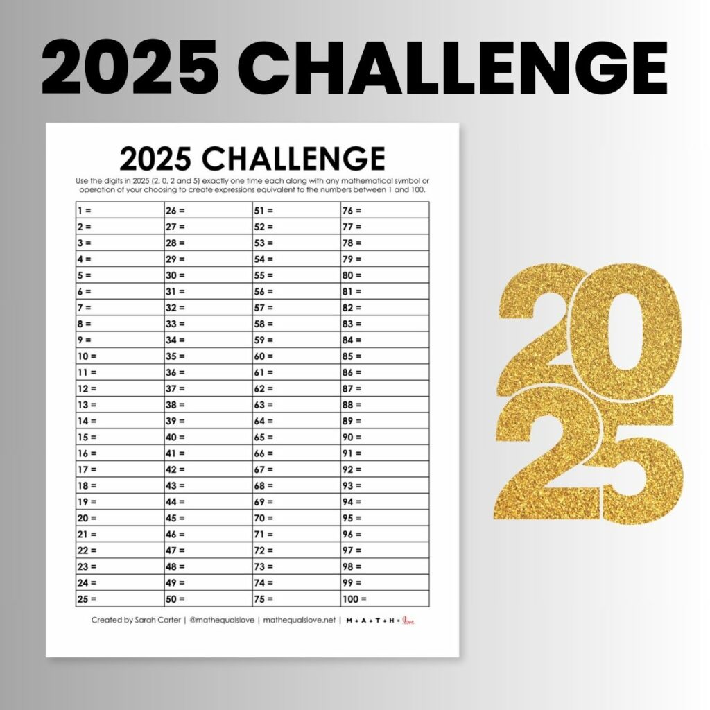 2025 Yearly Number Challenge Printable PDF Activity for New Years.