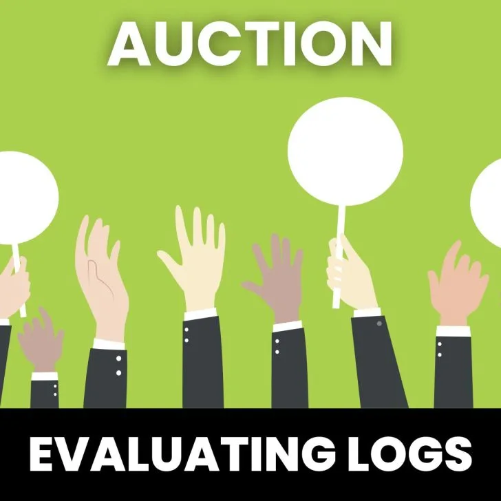 evaluating logs auction activity with hands holding up paddles