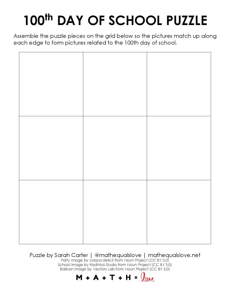 blank template to assemble 100th day of school puzzle on. 