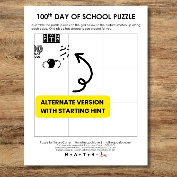 100th Day of School Square Edge Matching Puzzle | Math = Love