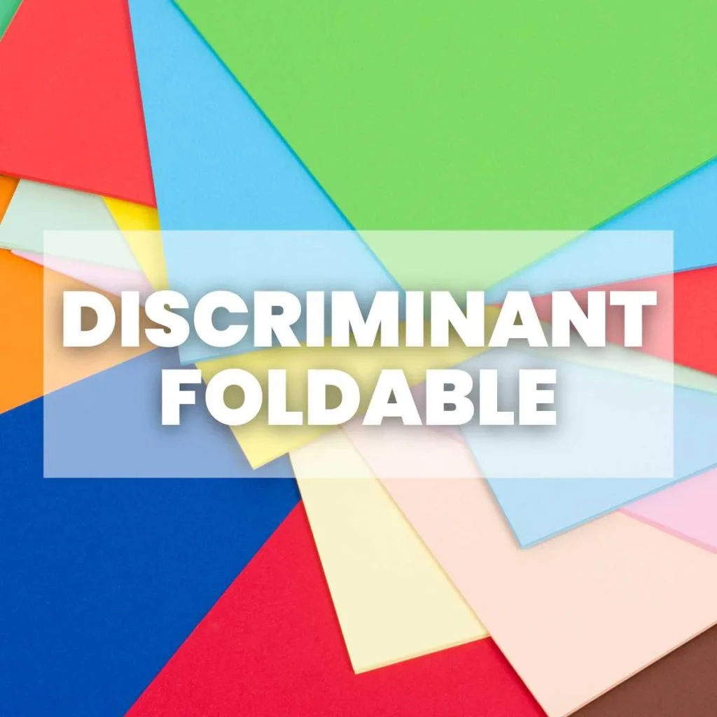 colored paper with text "discriminant foldable" 