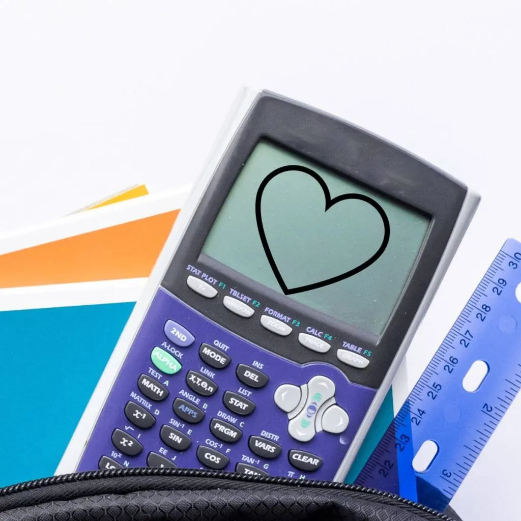 graphing calculator with heart on screen. 
