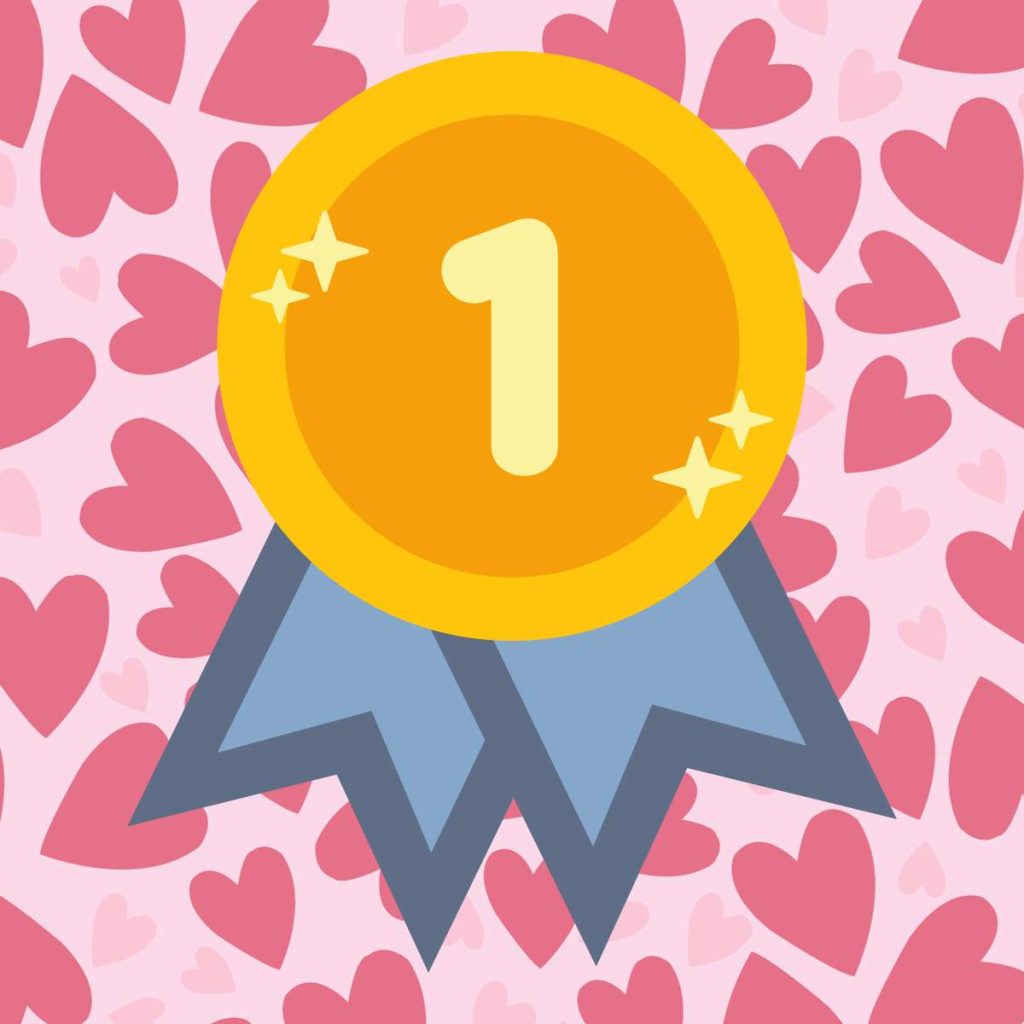 award ribbon in front of heart background. 