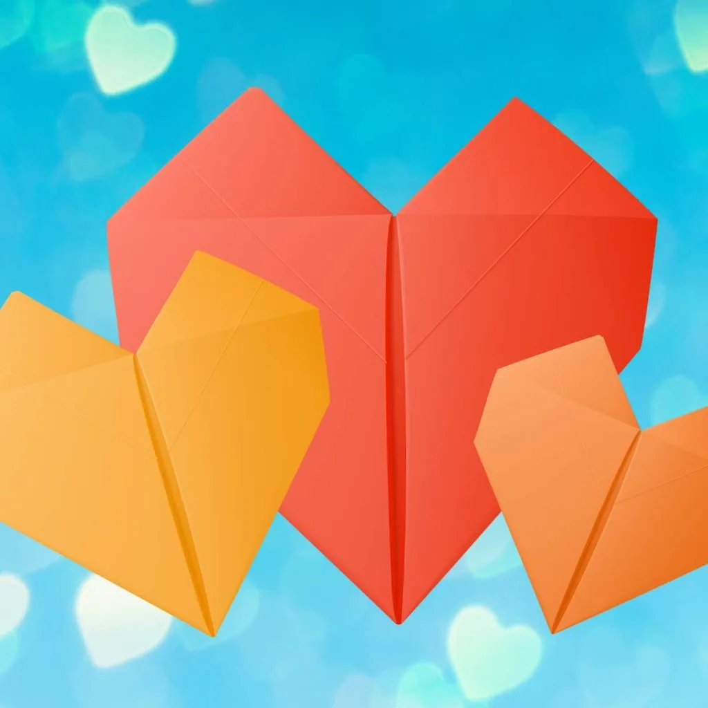 three origami hearts. 