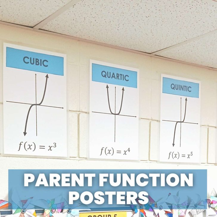 parent function posters hanging in high school math classroom