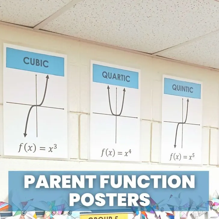 parent function posters hanging in high school math classroom