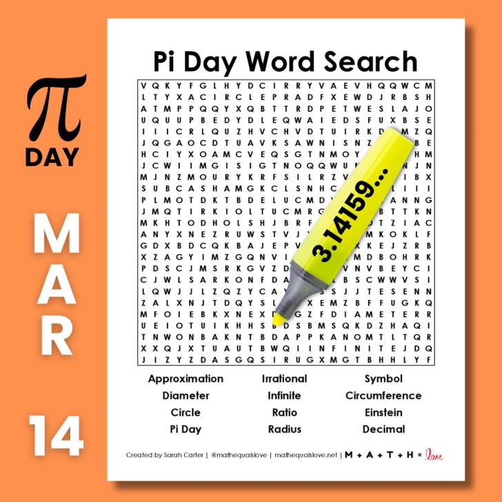 pi day word search printable pdf.