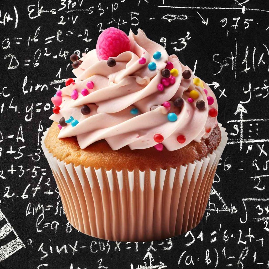 cupcake in front of mathematical background. 