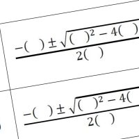 close-up of quadratic formula faded worksheet.