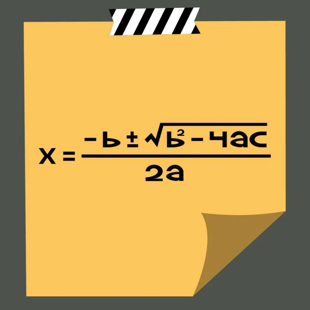 quadratic formula printed on post-it note.