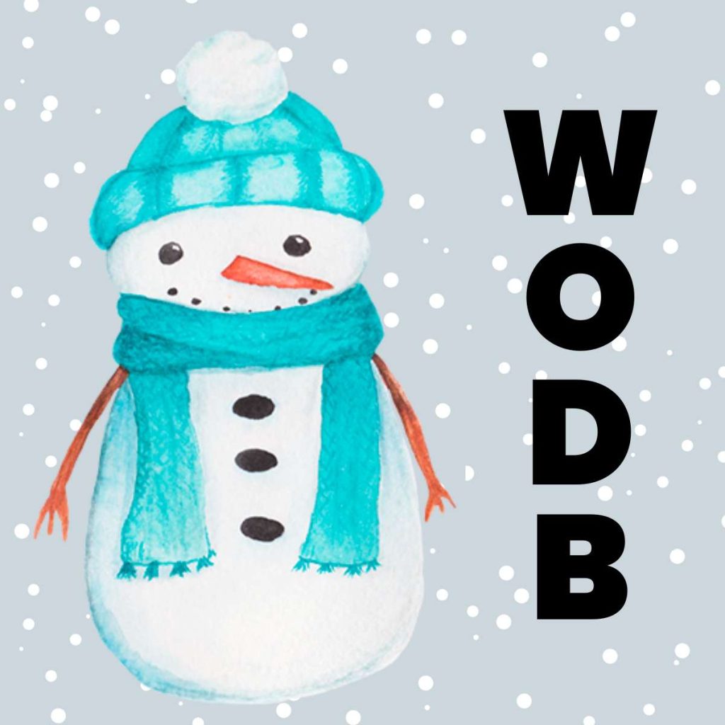 snowman next to letters wodb. 