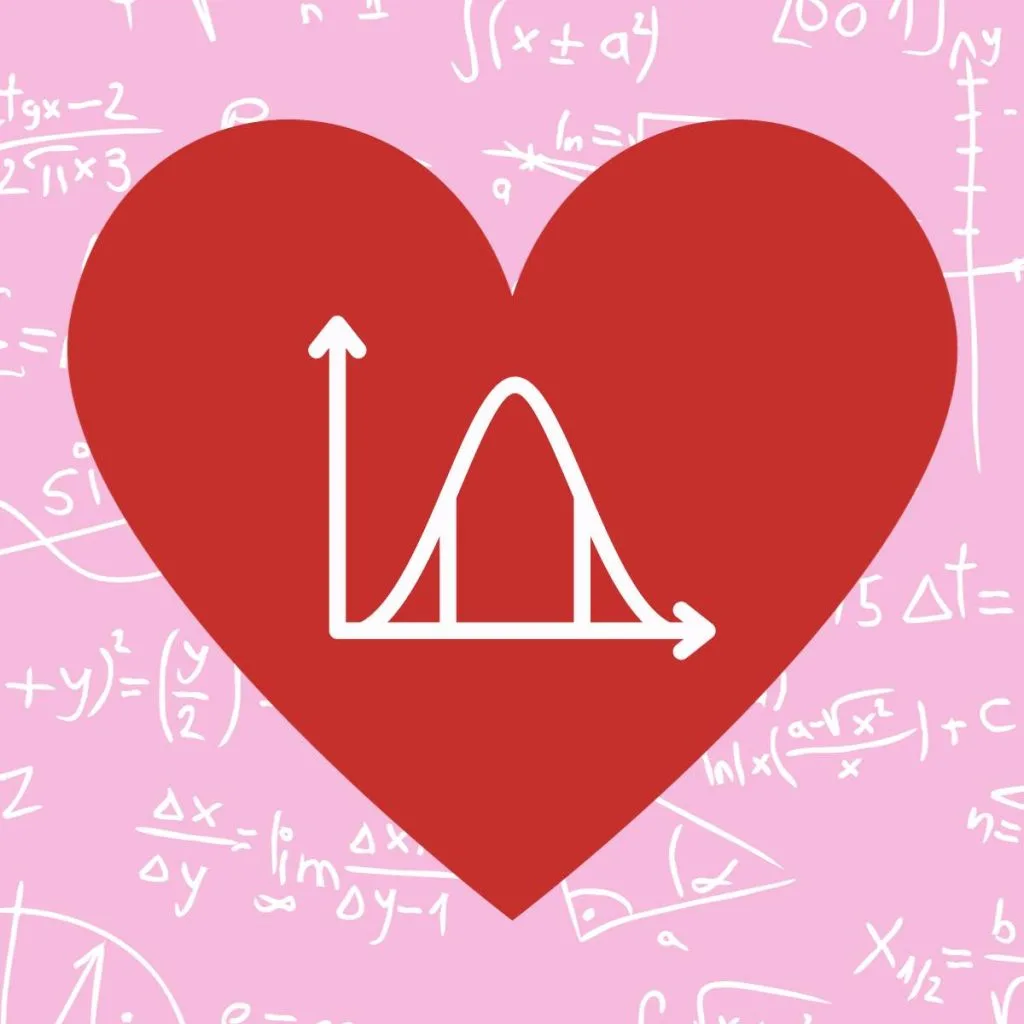 heart with statistics normal curve on top. 