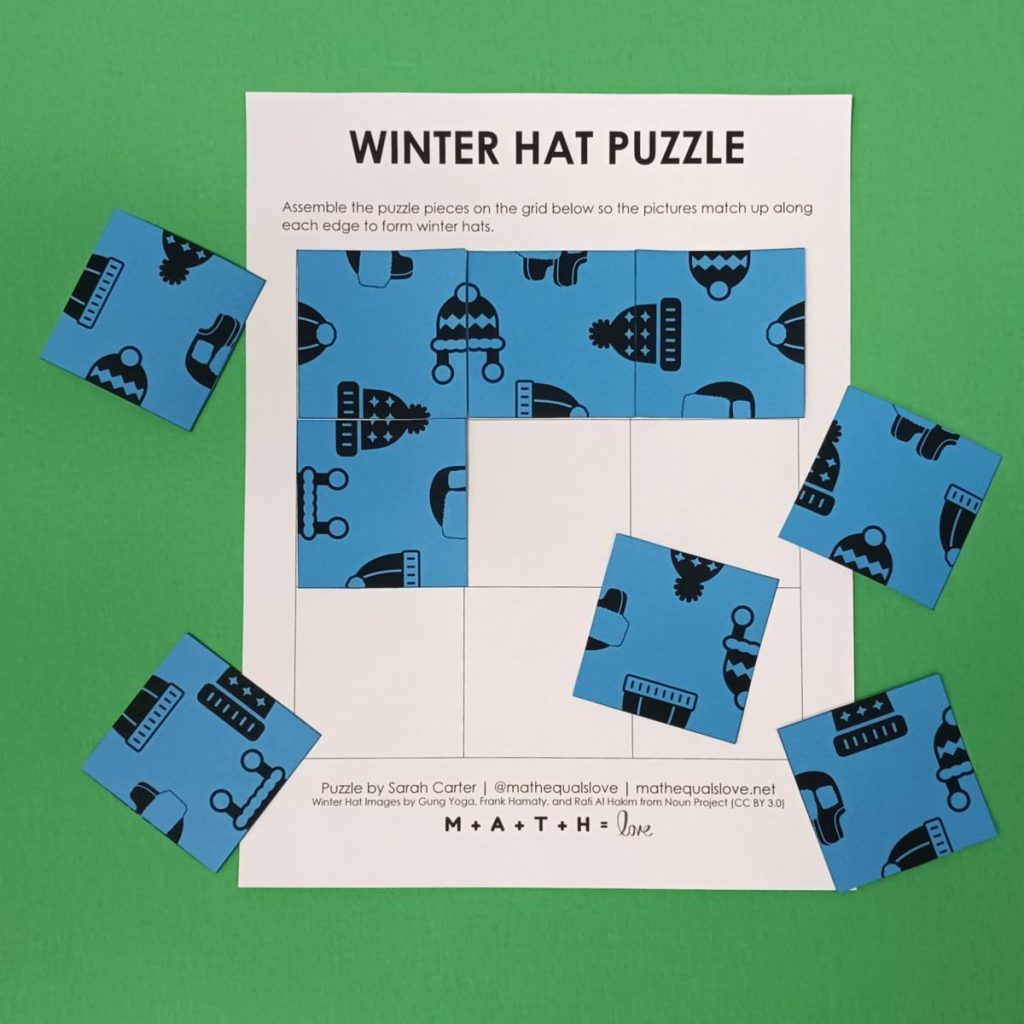 winter hat puzzle on puzzle grid background. 