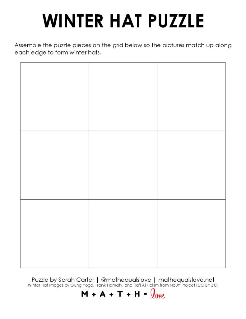 blank puzzle solving grid for winter hat puzzle. 