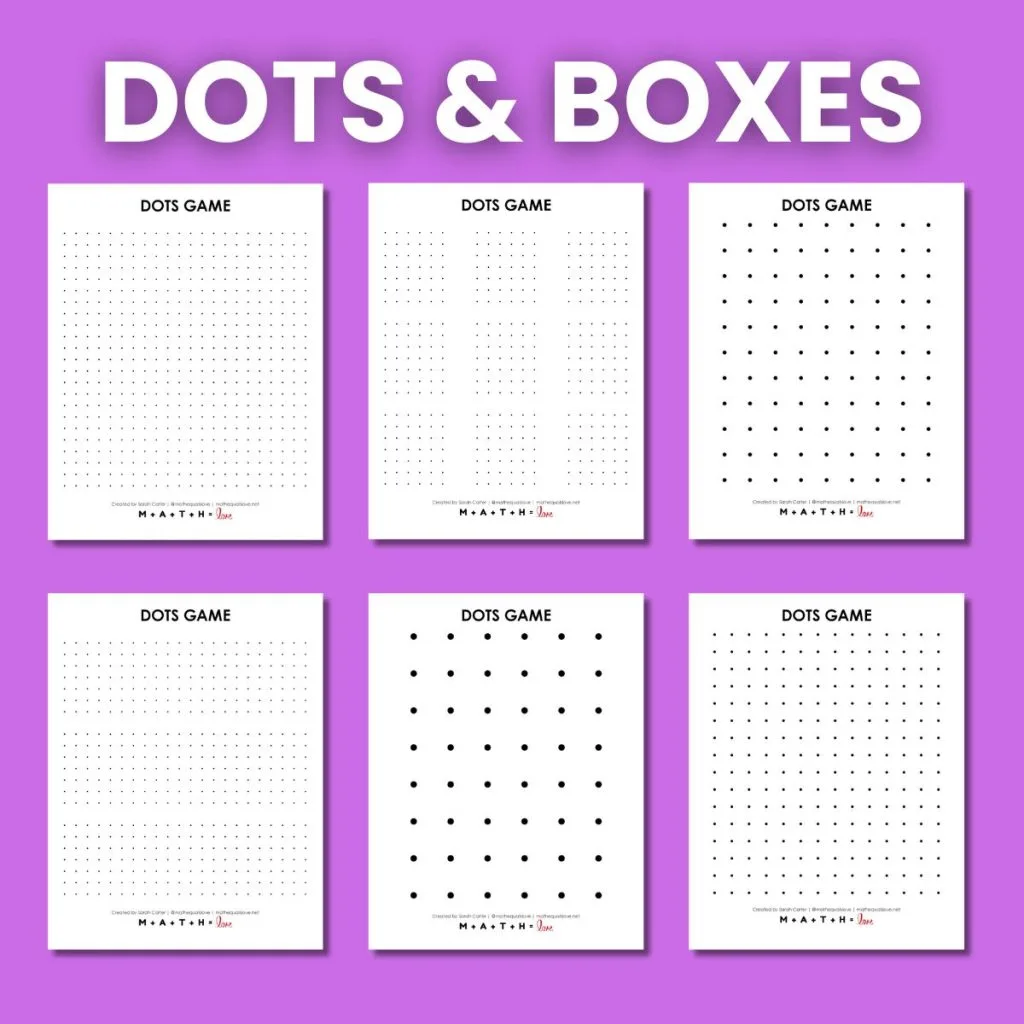 dots game printable pdf with six different versions to choose from. 