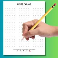 dots game printable pdf with hand holding pencil hovering above.