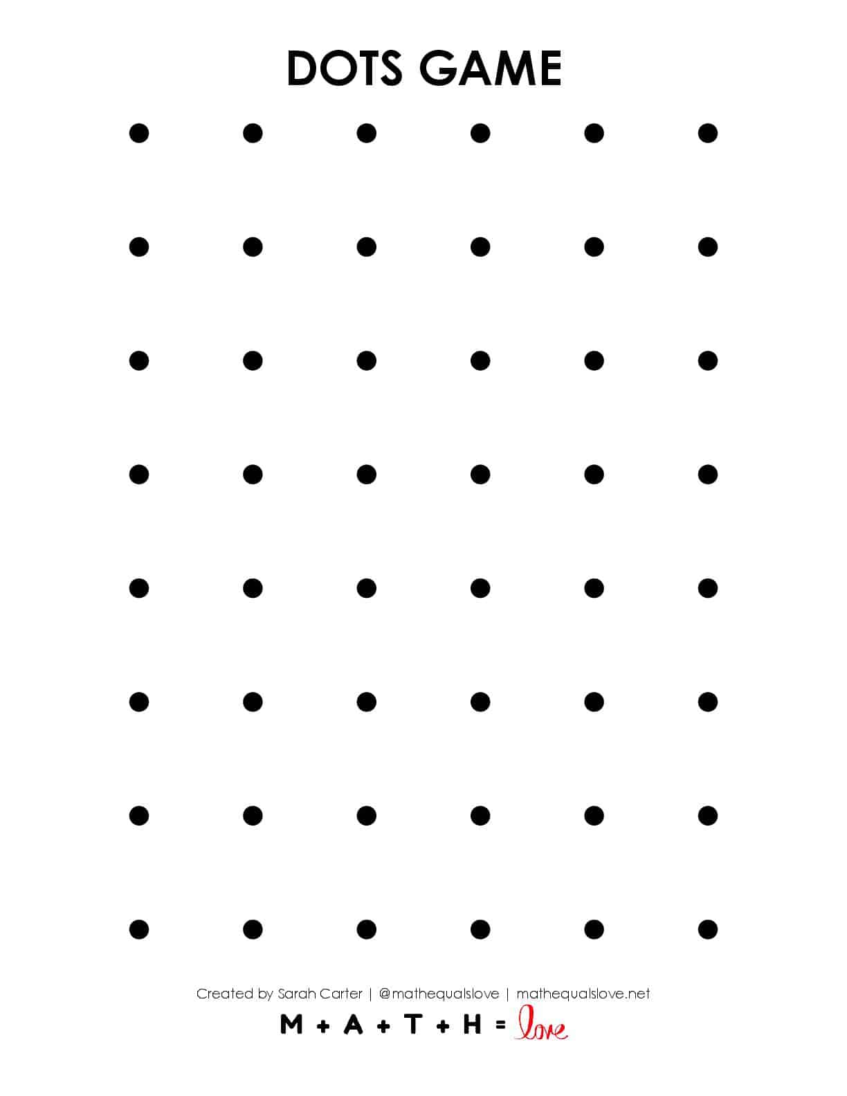 Dots Game Printable Collection Math = Love Dots Game Printable Collection Math = Love