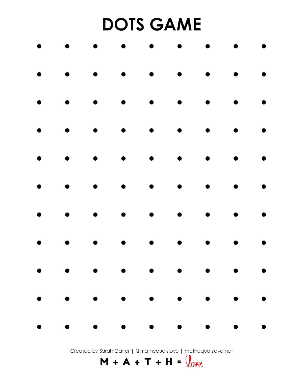 Dots Game Printable Collection Math = Love