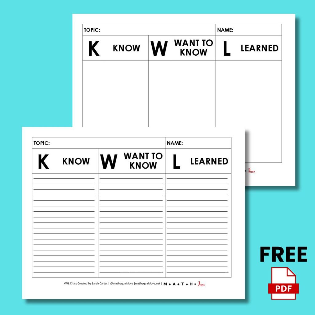 kwl printable charts pdf format - two versions 