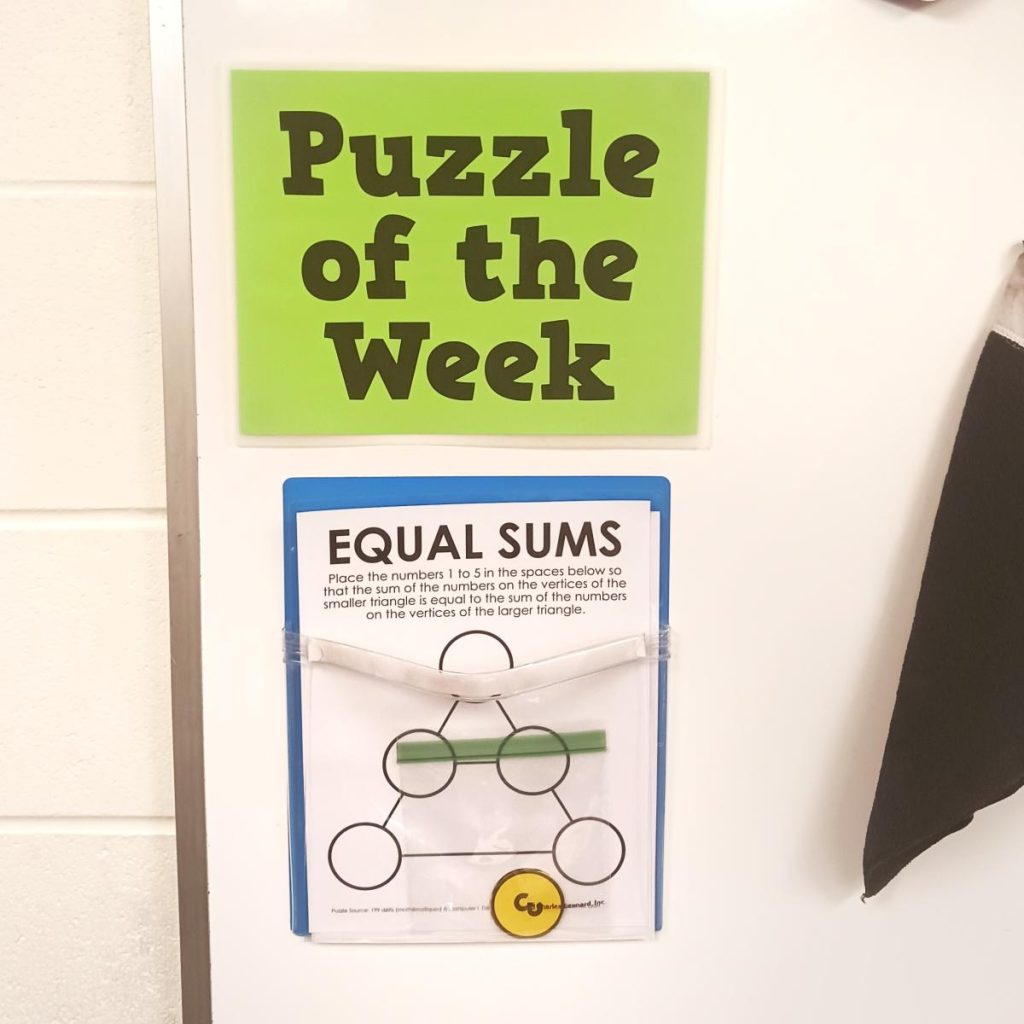 equal sums puzzle as puzzle of the week. 