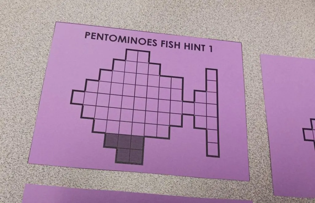 hint card for pentominoes fish puzzle.