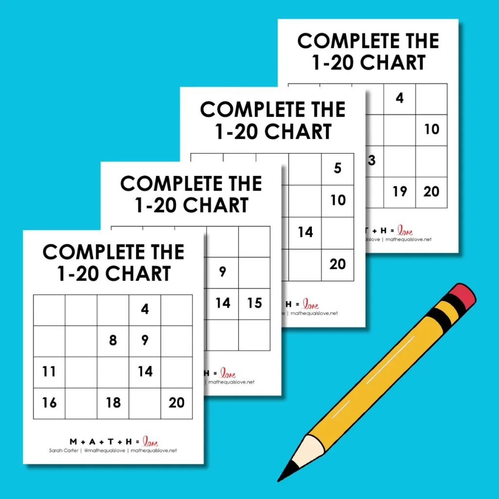 Fill in the Blank 1-20 Number Charts. 